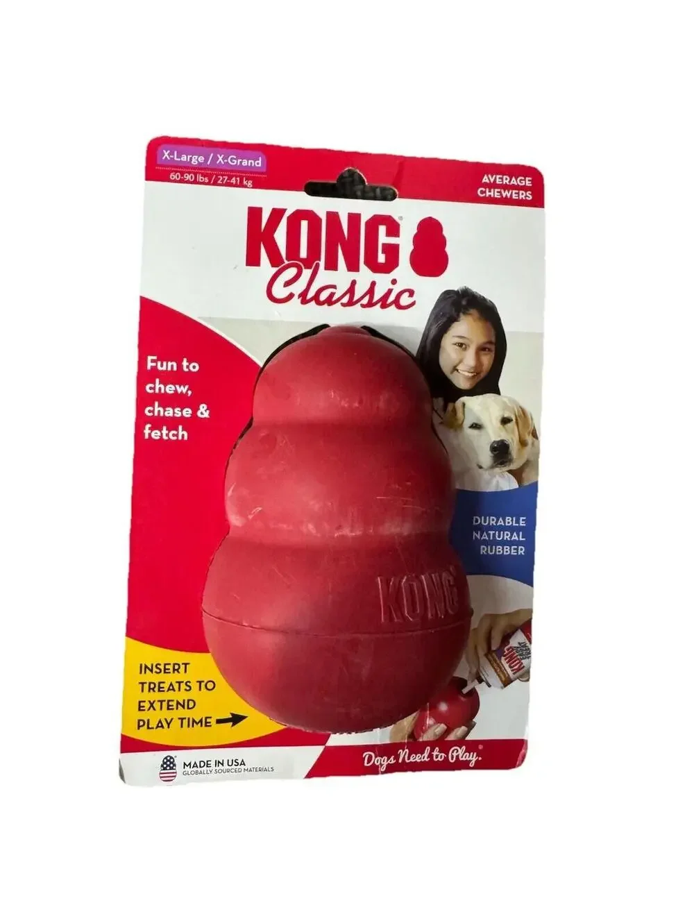 (RGB4) KONG Classic XL Dog Toy Durable Natural Rubber Chew Treat Dispenser USA
